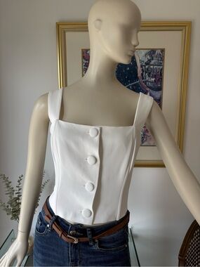 Ina White Square-Neck Button Corset Camisole